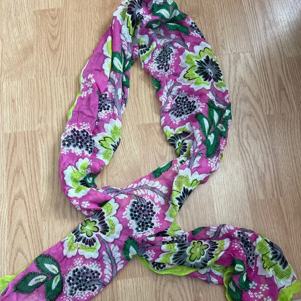 Vera Bradley Floral Pink and Green 100% Viscose Scarf / Wrap